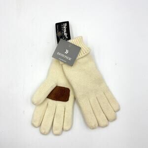 Isotoner Ivory Knit Gloves Lined Thinsulate Winter Ski Apres